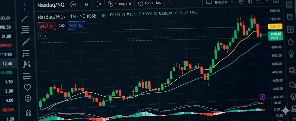 Gráfico del mercado Nasdaq mostrando indicadores de Price Action para academia y bitácora de trading